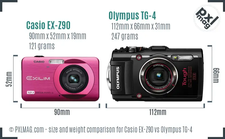 Casio EX-Z90 vs Olympus TG-4 size comparison