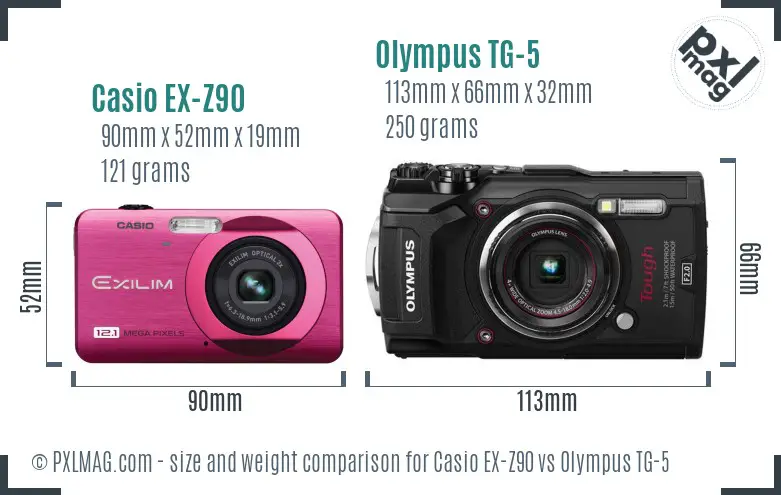 Casio EX-Z90 vs Olympus TG-5 size comparison