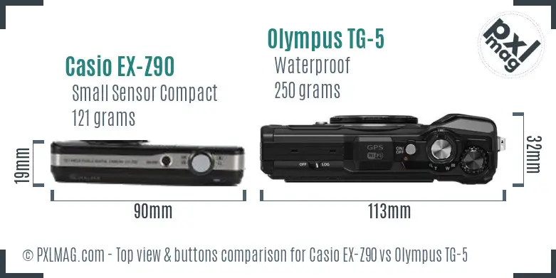 Casio EX-Z90 vs Olympus TG-5 top view buttons comparison