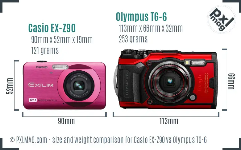 Casio EX-Z90 vs Olympus TG-6 size comparison