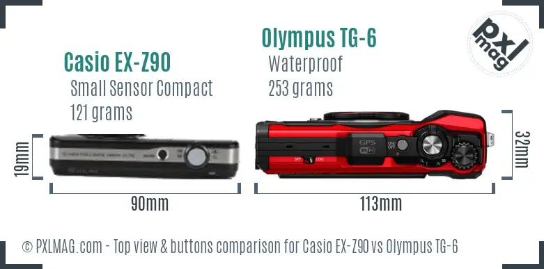 Casio EX-Z90 vs Olympus TG-6 top view buttons comparison