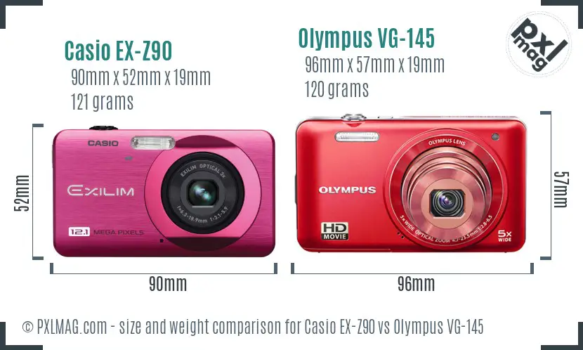 Casio EX-Z90 vs Olympus VG-145 size comparison