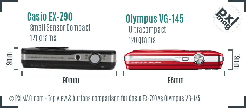 Casio EX-Z90 vs Olympus VG-145 top view buttons comparison