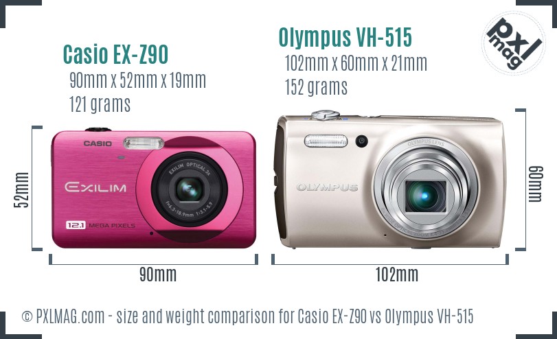 Casio EX-Z90 vs Olympus VH-515 size comparison Casio EX-Z90 vs Olympus VH-515 size comparison