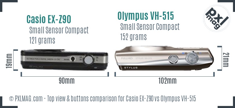 Casio EX-Z90 vs Olympus VH-515 top view buttons comparison
