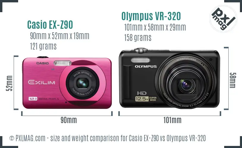 Casio EX-Z90 vs Olympus VR-320 size comparison