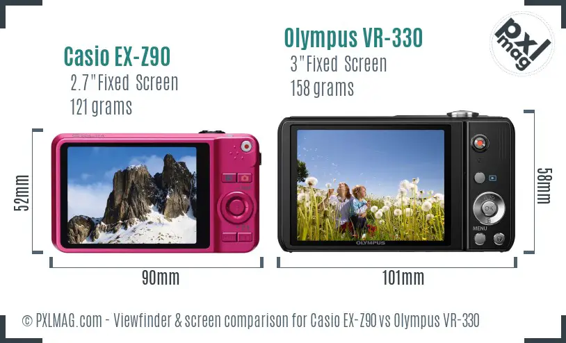 Casio EX-Z90 vs Olympus VR-330 Screen and Viewfinder comparison
