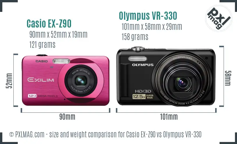 Casio EX-Z90 vs Olympus VR-330 size comparison