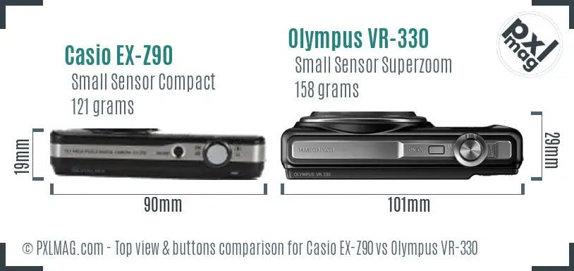 Casio EX-Z90 vs Olympus VR-330 top view buttons comparison