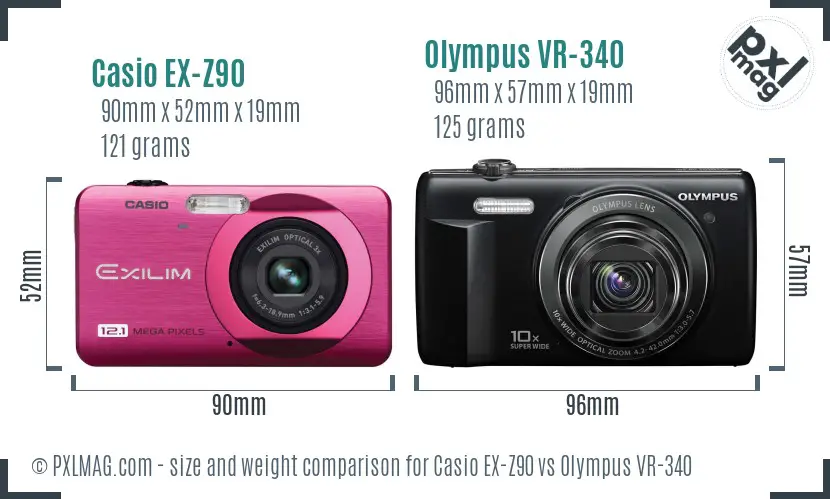 Casio EX-Z90 vs Olympus VR-340 size comparison