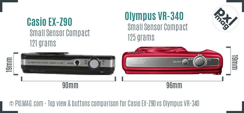Casio EX-Z90 vs Olympus VR-340 top view buttons comparison