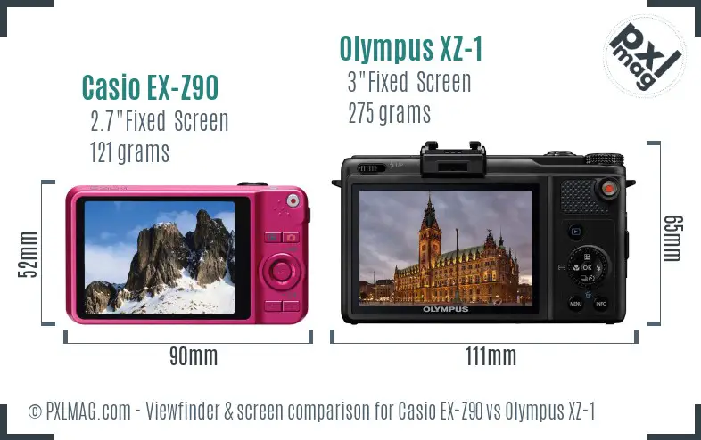 Casio EX-Z90 vs Olympus XZ-1 Screen and Viewfinder comparison