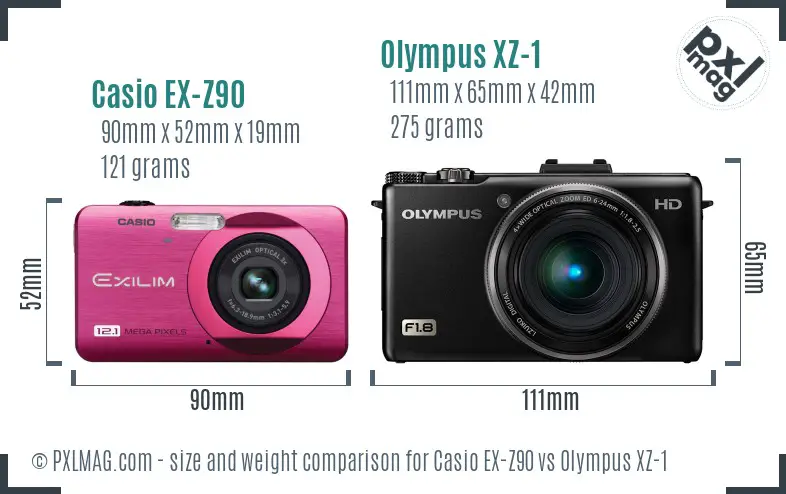 Casio EX-Z90 vs Olympus XZ-1 size comparison