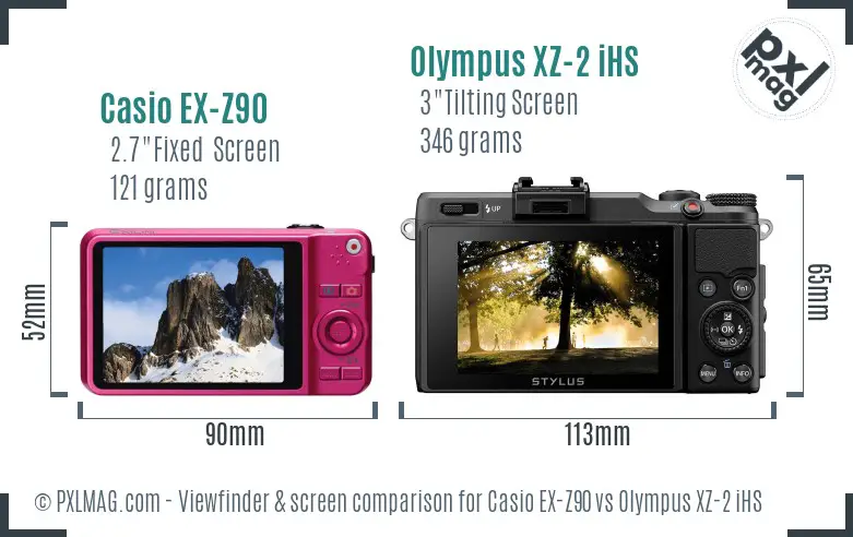 Casio EX-Z90 vs Olympus XZ-2 iHS Screen and Viewfinder comparison