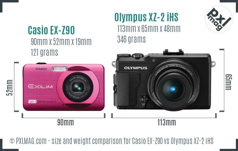 Casio EX-Z90 vs Olympus XZ-2 iHS size comparison