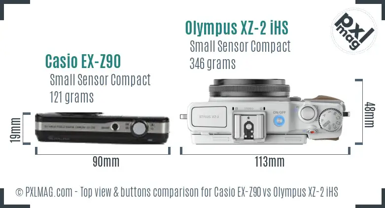 Casio EX-Z90 vs Olympus XZ-2 iHS top view buttons comparison