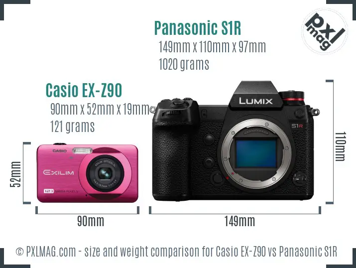 Casio EX-Z90 vs Panasonic S1R size comparison