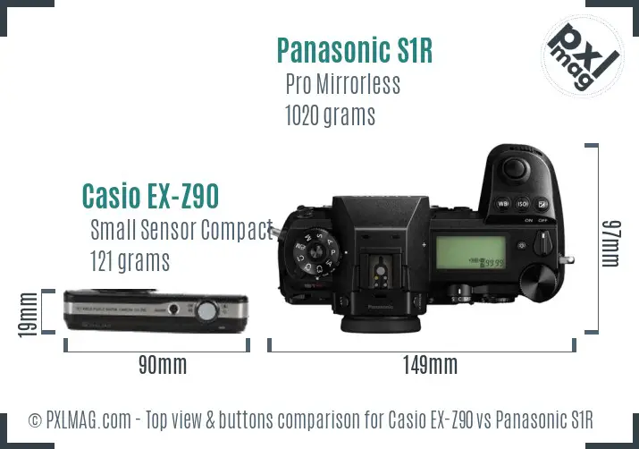 Casio EX-Z90 vs Panasonic S1R top view buttons comparison