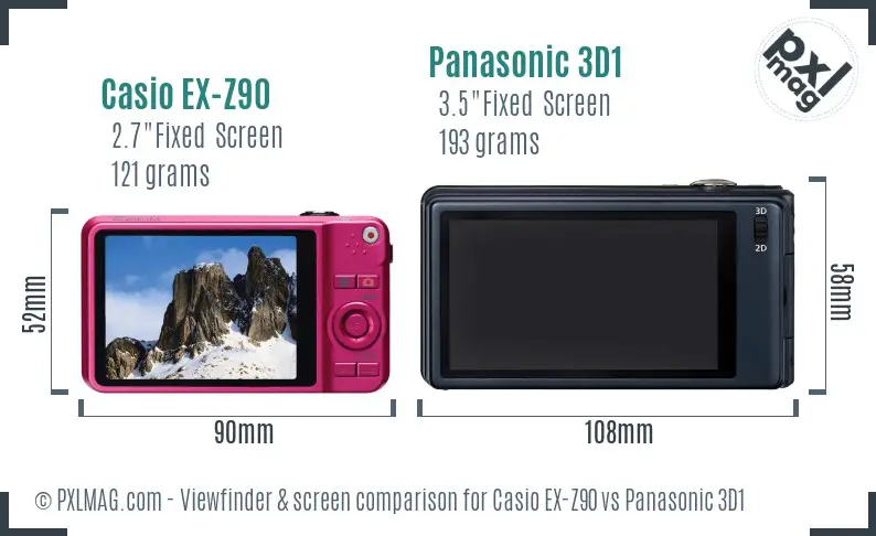 Casio EX-Z90 vs Panasonic 3D1 Screen and Viewfinder comparison