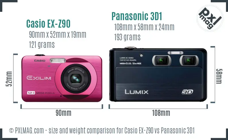 Casio EX-Z90 vs Panasonic 3D1 size comparison