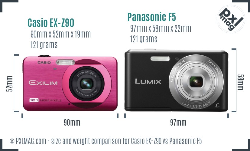 Casio EX-Z90 vs Panasonic F5 size comparison