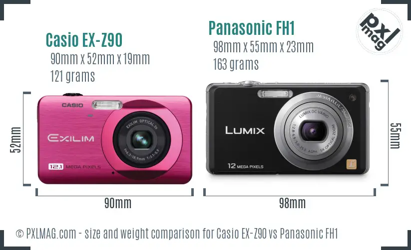 Casio EX-Z90 vs Panasonic FH1 size comparison