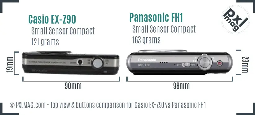 Casio EX-Z90 vs Panasonic FH1 top view buttons comparison