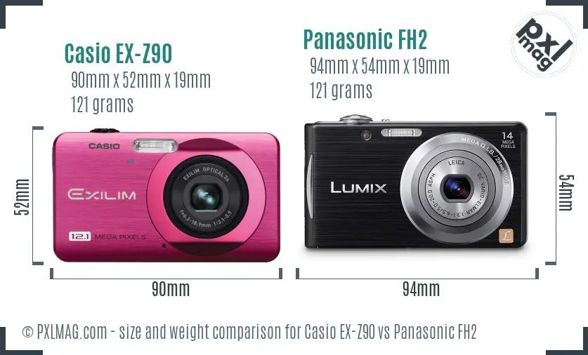 Casio EX-Z90 vs Panasonic FH2 size comparison