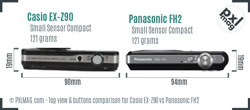 Casio EX-Z90 vs Panasonic FH2 top view buttons comparison