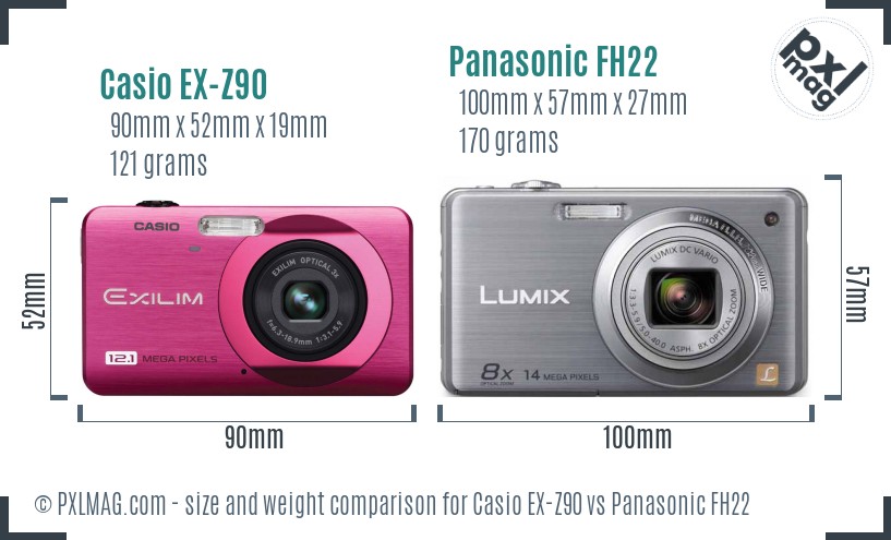 Casio EX-Z90 vs Panasonic FH22 size comparison