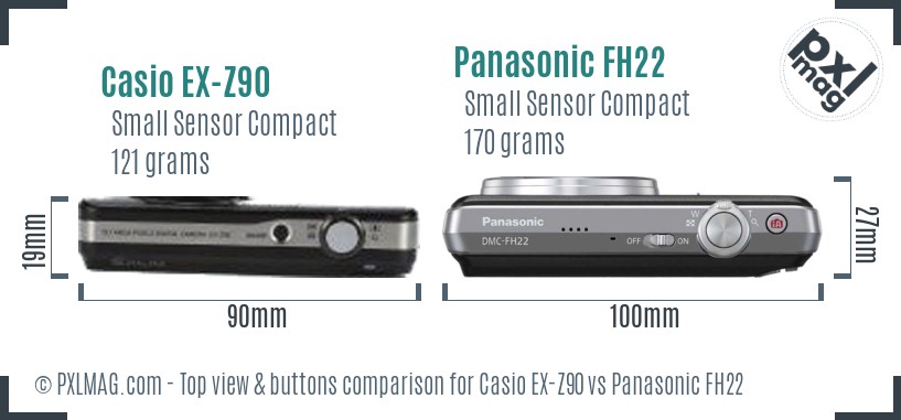 Casio EX-Z90 vs Panasonic FH22 top view buttons comparison