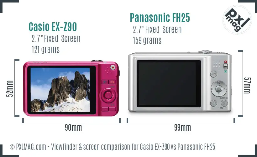 Casio EX-Z90 vs Panasonic FH25 Screen and Viewfinder comparison