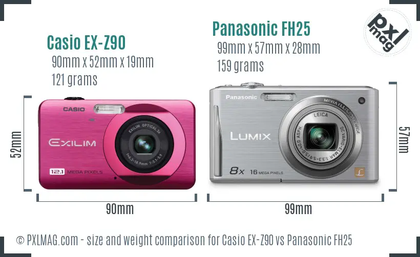 Casio EX-Z90 vs Panasonic FH25 size comparison