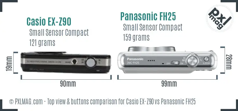 Casio EX-Z90 vs Panasonic FH25 top view buttons comparison