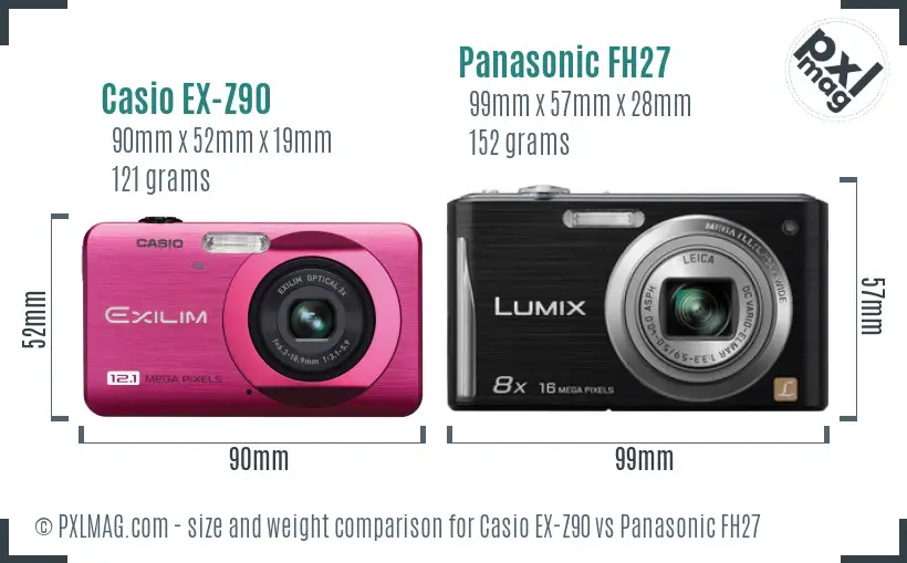 Casio EX-Z90 vs Panasonic FH27 size comparison