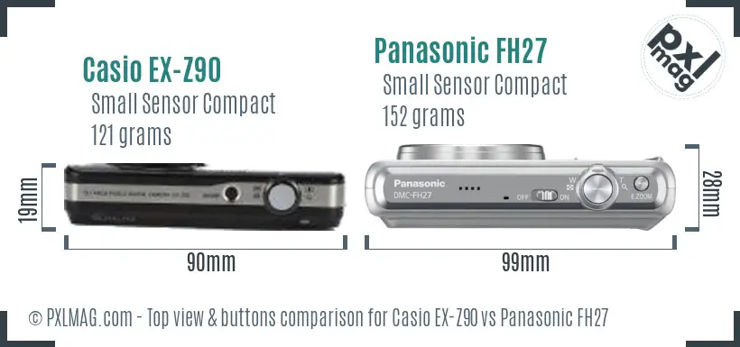 Casio EX-Z90 vs Panasonic FH27 top view buttons comparison