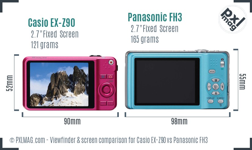 Casio EX-Z90 vs Panasonic FH3 Screen and Viewfinder comparison