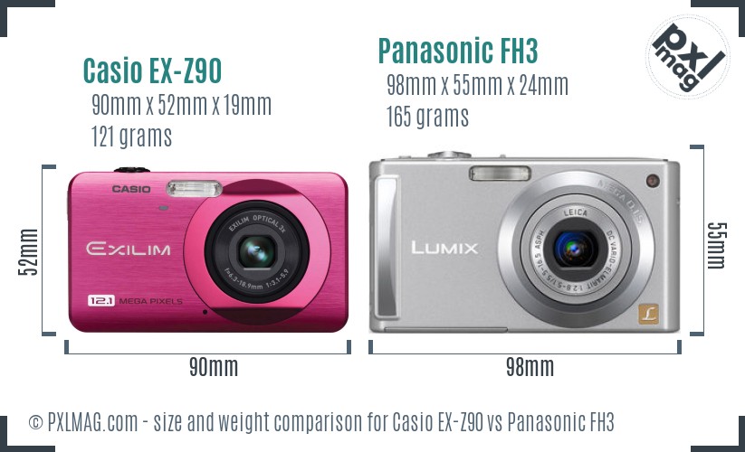 Casio EX-Z90 vs Panasonic FH3 size comparison
