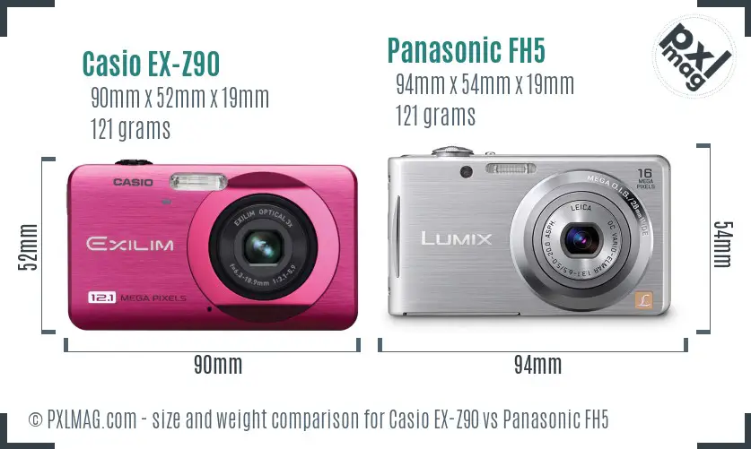 Casio EX-Z90 vs Panasonic FH5 size comparison