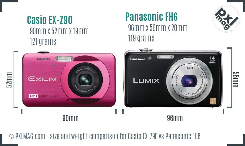 Casio EX-Z90 vs Panasonic FH6 size comparison