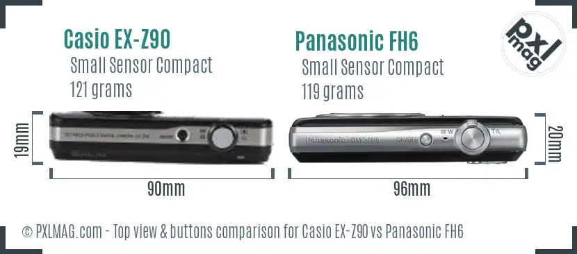 Casio EX-Z90 vs Panasonic FH6 top view buttons comparison