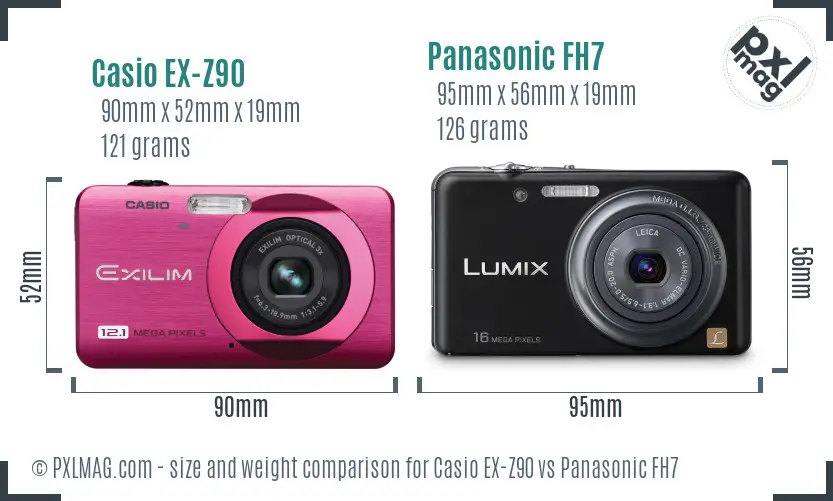 Casio EX-Z90 vs Panasonic FH7 size comparison
