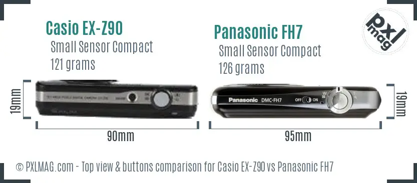 Casio EX-Z90 vs Panasonic FH7 top view buttons comparison