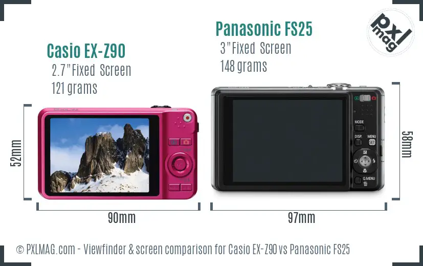 Casio EX-Z90 vs Panasonic FS25 Screen and Viewfinder comparison
