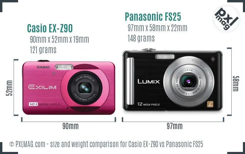 Casio EX-Z90 vs Panasonic FS25 size comparison