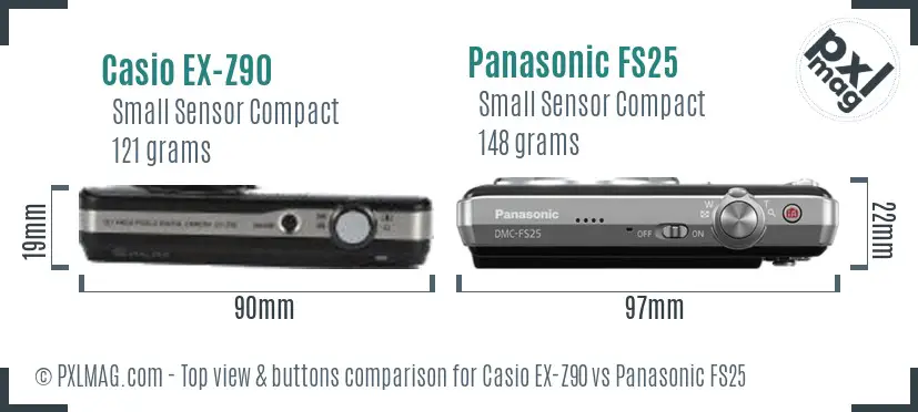 Casio EX-Z90 vs Panasonic FS25 top view buttons comparison
