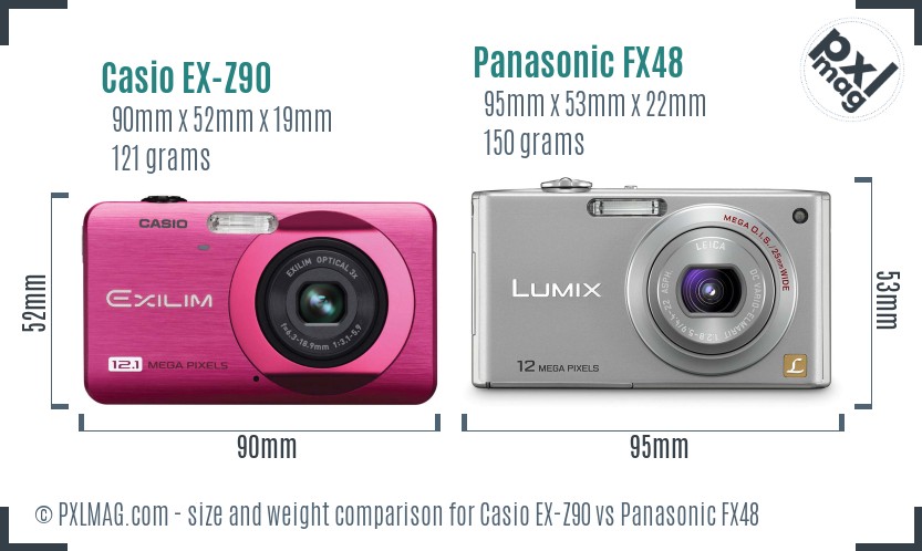 Casio EX-Z90 vs Panasonic FX48 size comparison