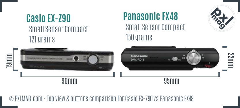 Casio EX-Z90 vs Panasonic FX48 top view buttons comparison