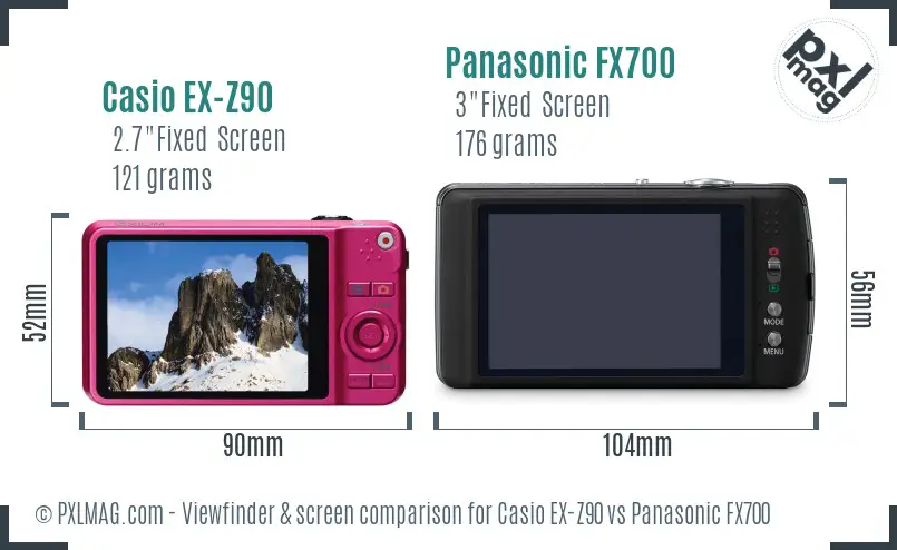 Casio EX-Z90 vs Panasonic FX700 Screen and Viewfinder comparison