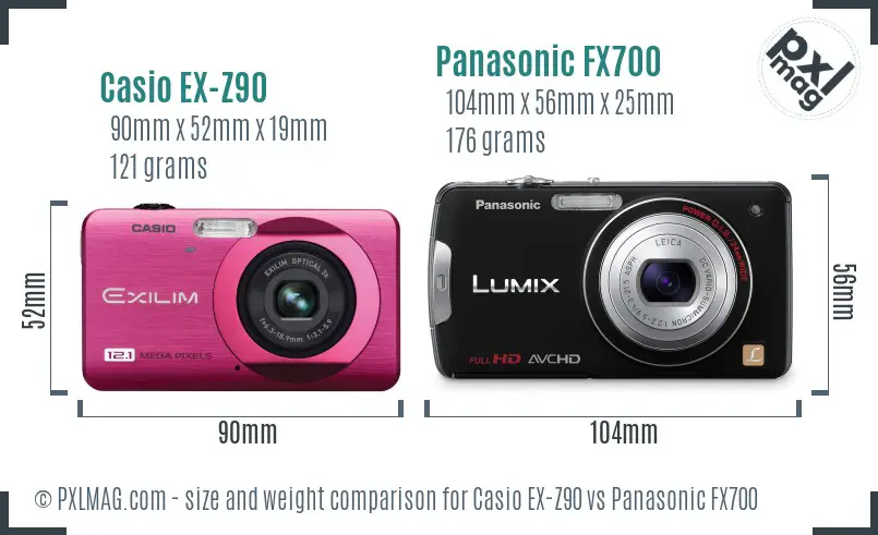 Casio EX-Z90 vs Panasonic FX700 size comparison